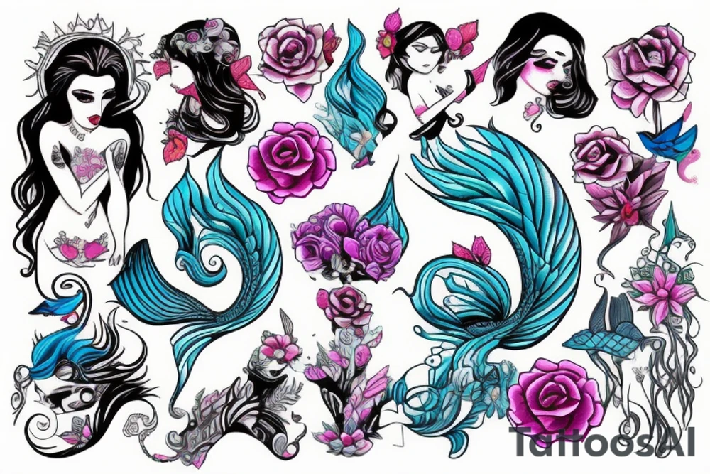 Beautiful Siren with cute colors tattoo idea