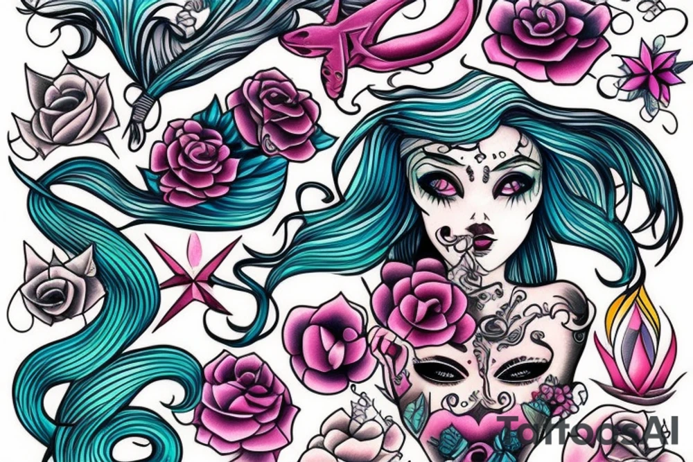 Beautiful Siren with cute colors tattoo idea