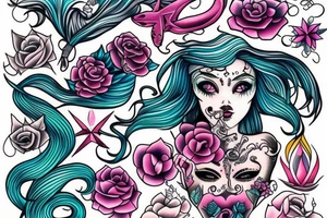 Beautiful Siren with cute colors tattoo idea