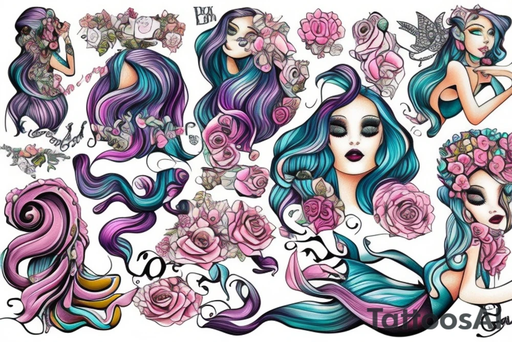 Beautiful Siren with cute colors tattoo idea