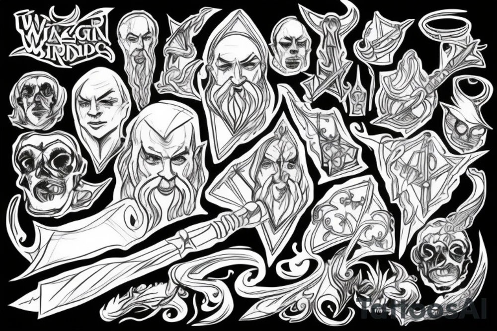 Wizard with staff and magic light tattoo idea