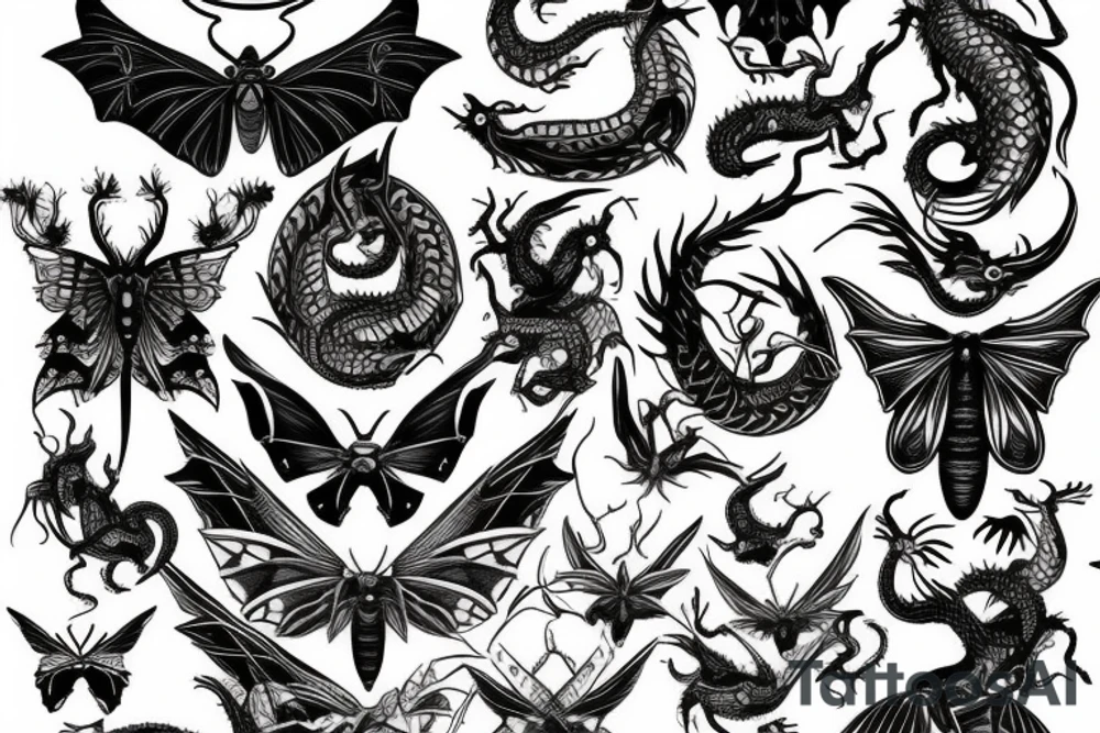 moth and dragon tattoo idea