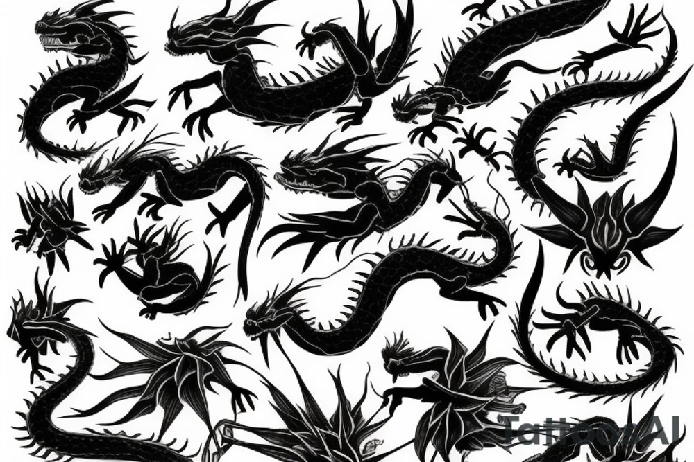 dragon and spiderlilly tattoo idea