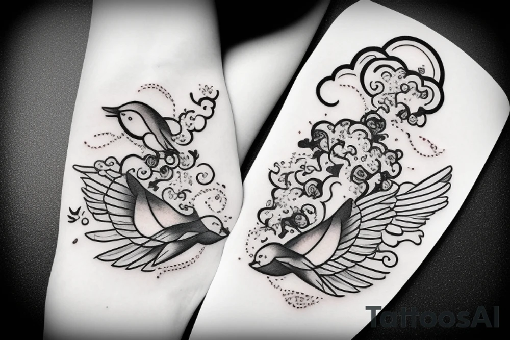 Bird with cloud heaven baby travel god tattoo idea