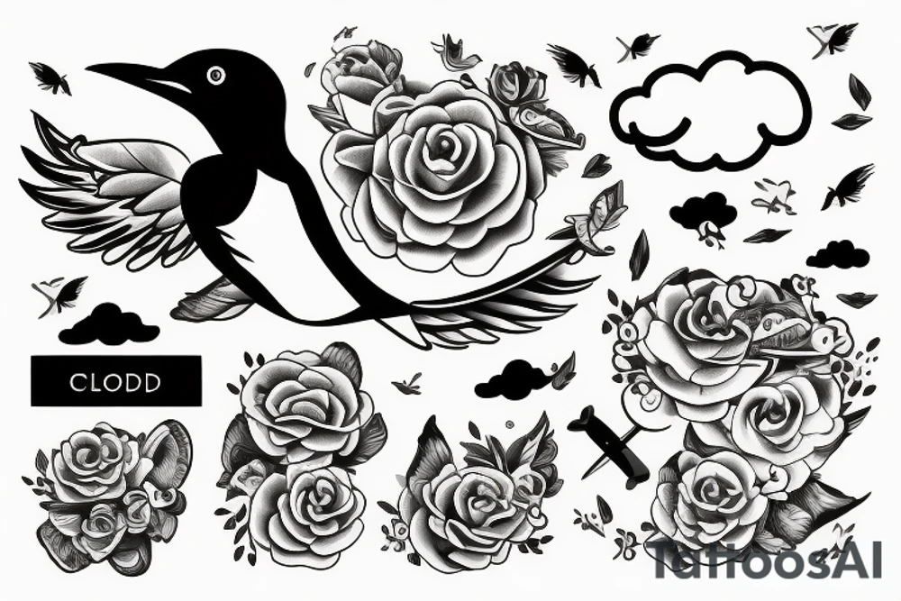 Bird with cloud heaven baby travel god tattoo idea