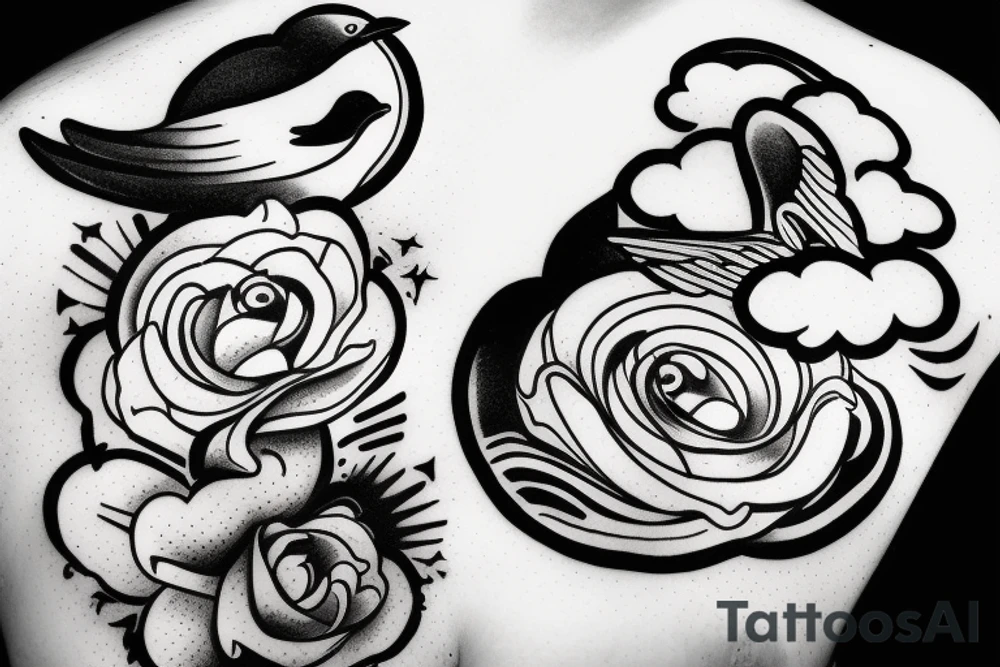 Bird with cloud heaven baby travel god tattoo idea