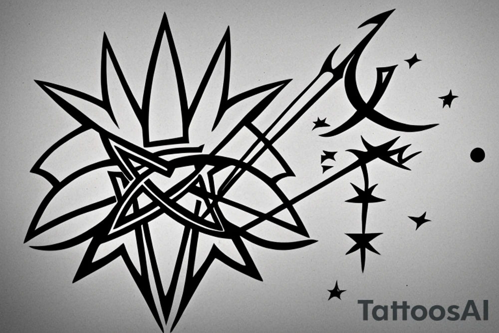 Sigil of a spear going up stars coming off it tattoo idea