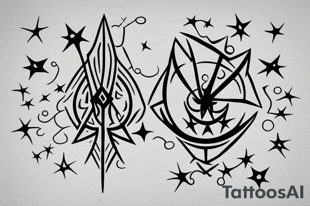 Sigil of a spear going up stars coming off it tattoo idea