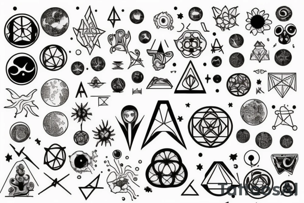 hongo psicodelico que haga referencia a la geometria sagrada y el cosmos tattoo idea