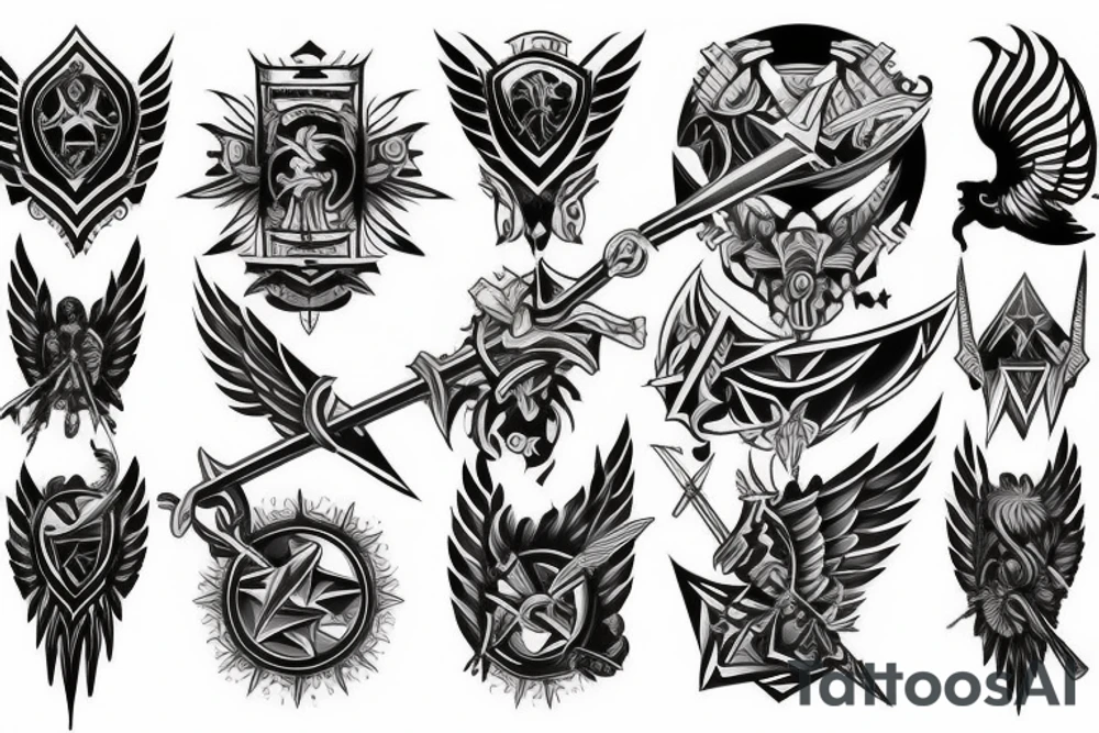 Shoulder and tricep sword and wings tattoo idea