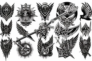 Shoulder and tricep sword and wings tattoo idea