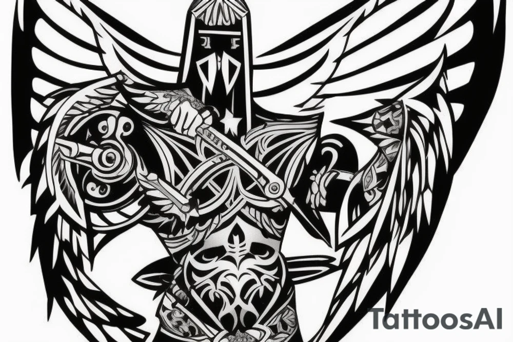 Shoulder and tricep sword and wings tattoo idea