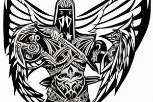 Shoulder and tricep sword and wings tattoo idea