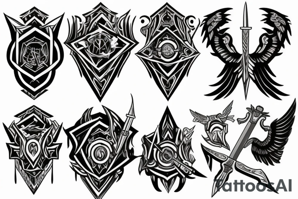 Shoulder and tricep sword and wings tattoo idea