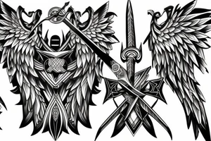 Shoulder and tricep sword and wings tattoo idea