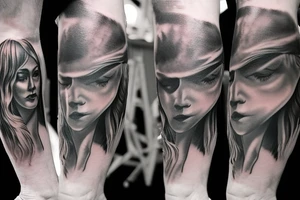 Full leg tattoo with clouds, metallica and justice for all tattoo idea