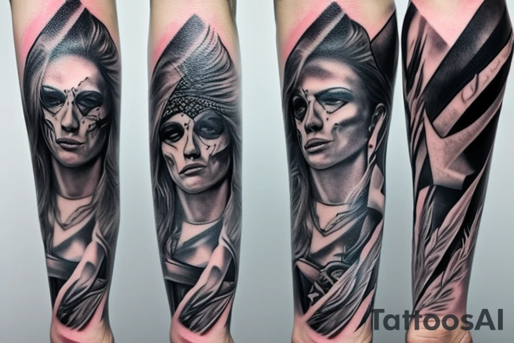 Full leg tattoo with clouds, metallica and justice for all tattoo idea