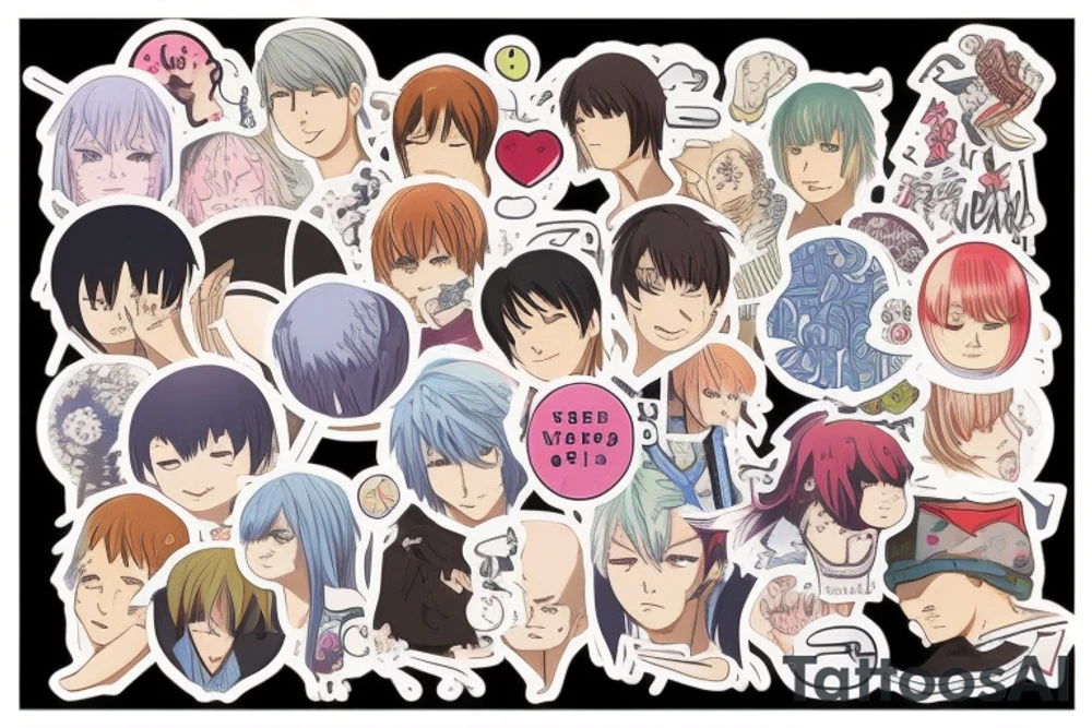 A pill from anime “ReLife” in the style of a sticker tattoo idea