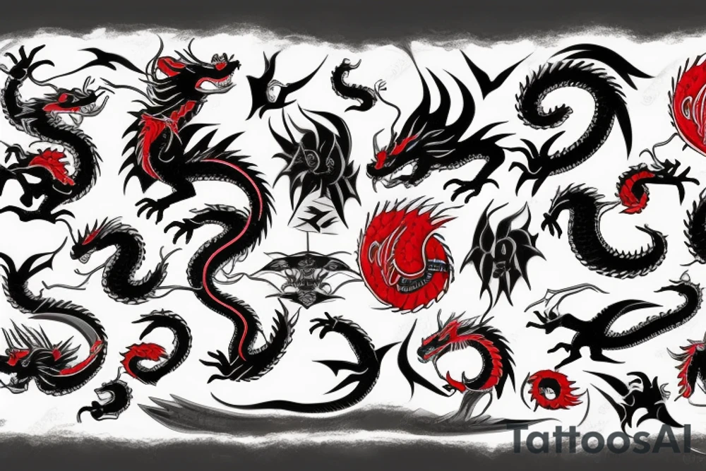 dragon black grey red tattoo idea