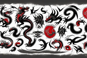 dragon black grey red tattoo idea
