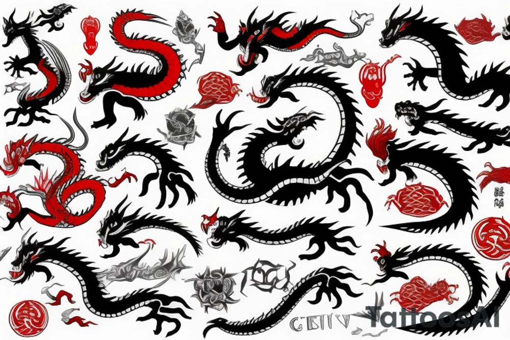 dragon black grey red tattoo idea