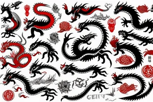 dragon black grey red tattoo idea