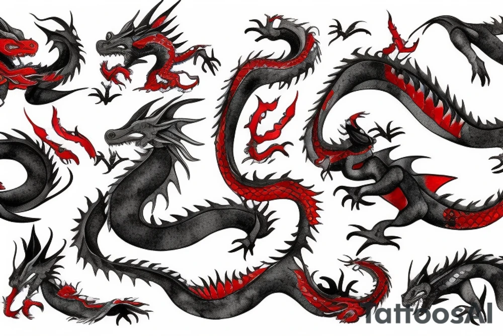 dragon black grey red tattoo idea