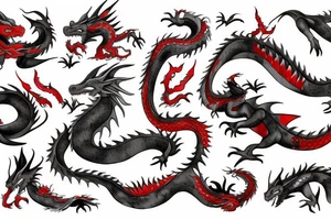 dragon black grey red tattoo idea