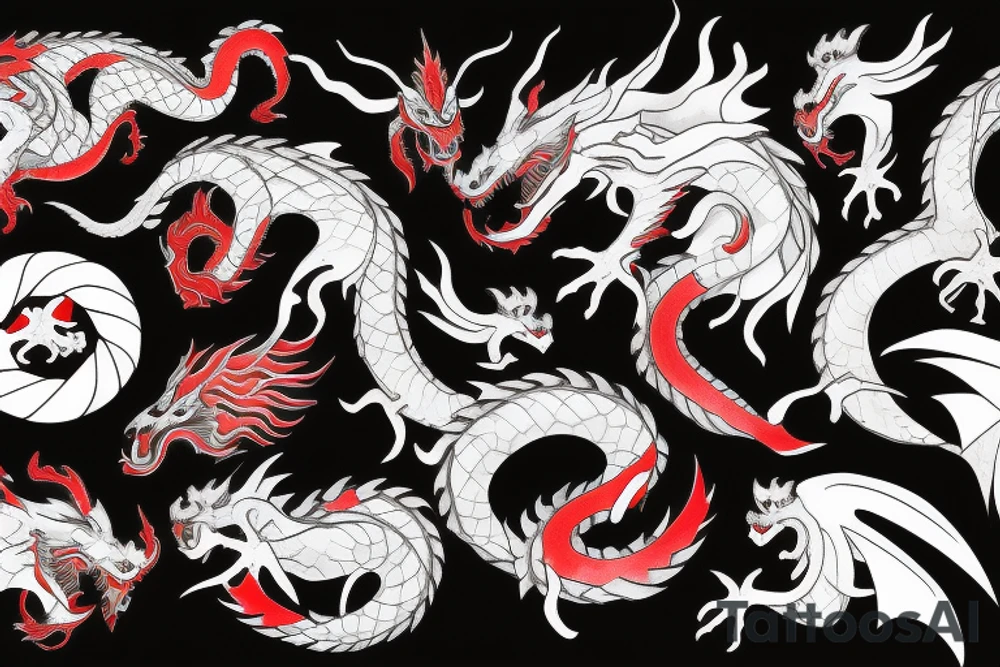 dragon black grey red tattoo idea