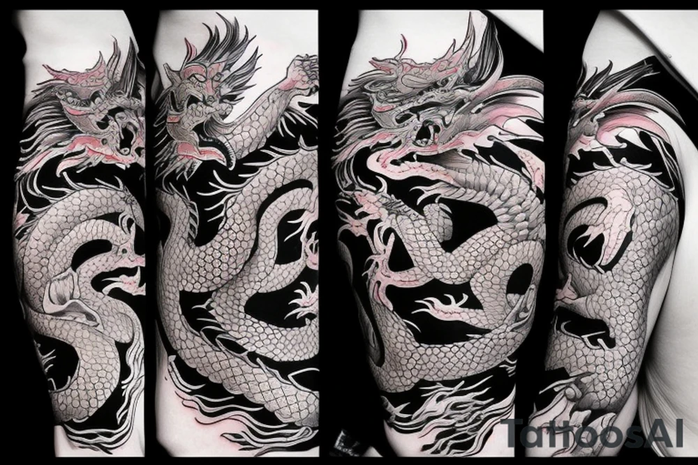 dragon black grey red tattoo idea