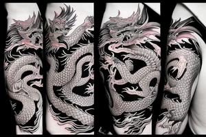dragon black grey red tattoo idea