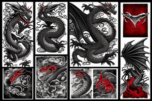 dragon black grey red tattoo idea