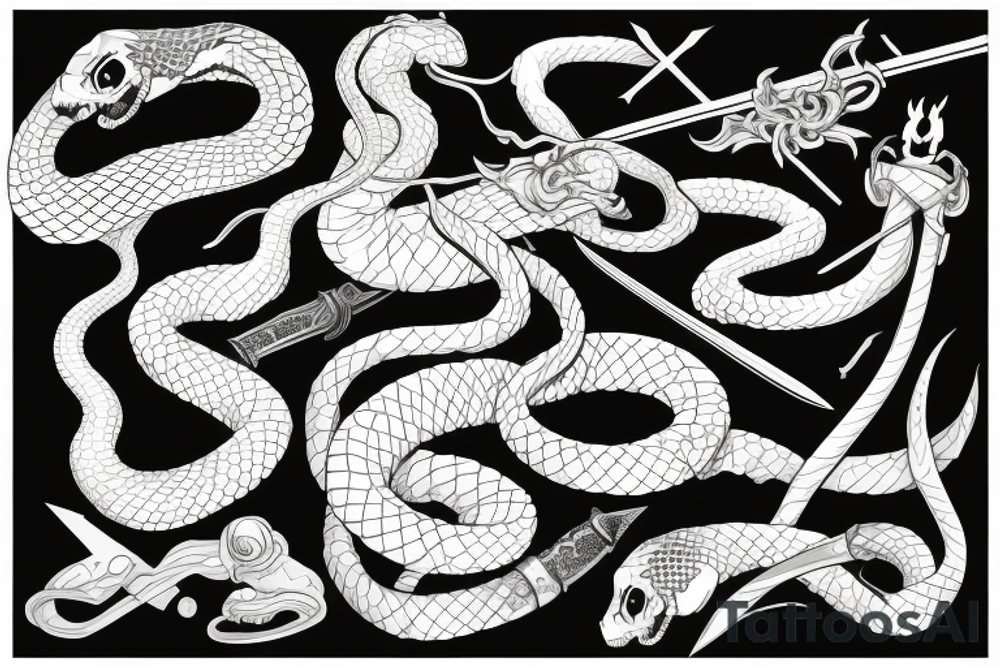 Snake, sword, white, death tattoo idea