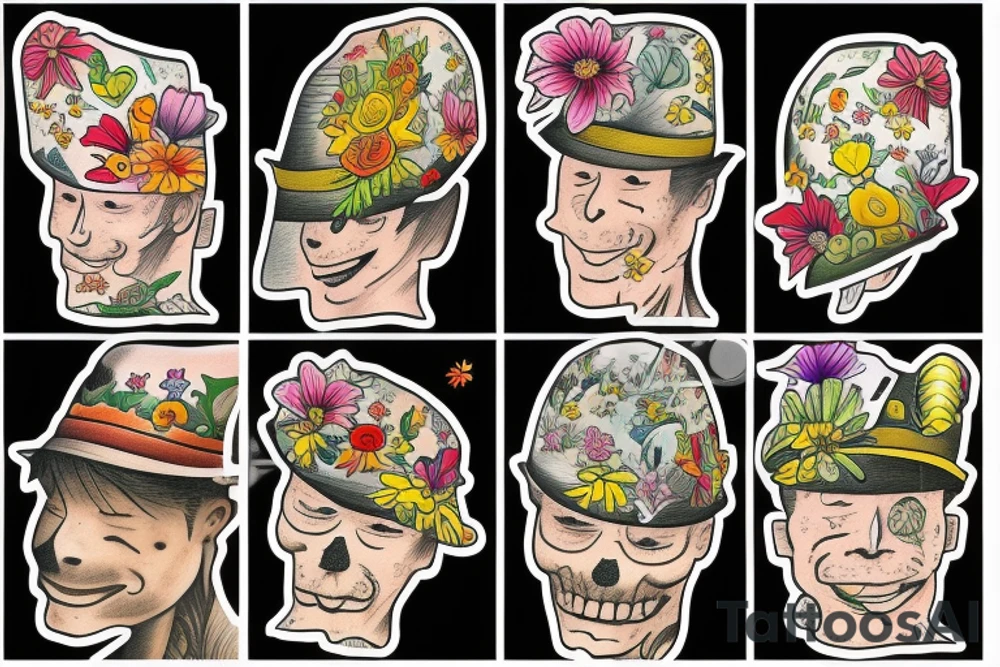 Tom Perry’s trademark hat surrounded by wildflowers tattoo idea