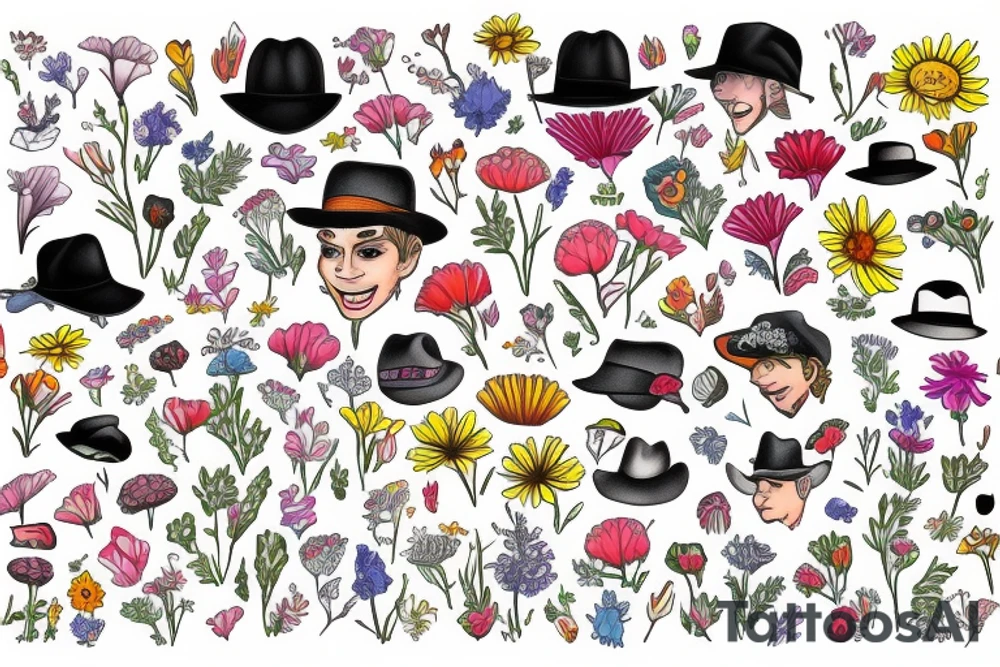Tom Perry’s trademark hat surrounded by wildflowers tattoo idea