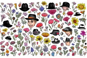 Tom Perry’s trademark hat surrounded by wildflowers tattoo idea