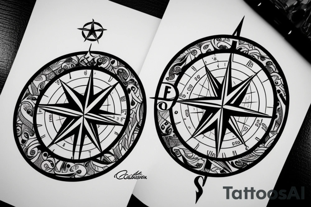 Compass with names Celso and Fatima tattoo idea