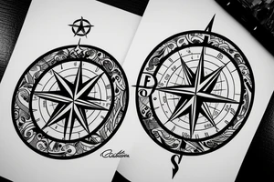 Compass with names Celso and Fatima tattoo idea