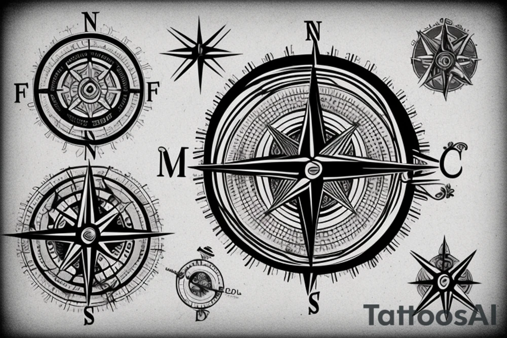 Compass with names Celso and Fatima tattoo idea