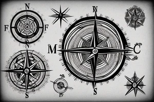 Compass with names Celso and Fatima tattoo idea