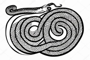 snake coiled arround clock with roman numeral inside tattoo idea