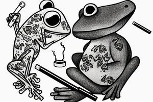 A frog sitting on a bench smoking a cigarette tattoo idea