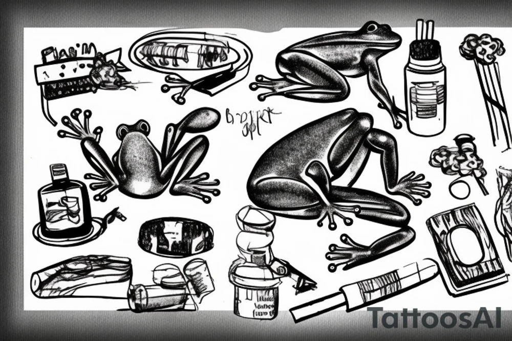 A frog sitting on a bench smoking a cigarette tattoo idea