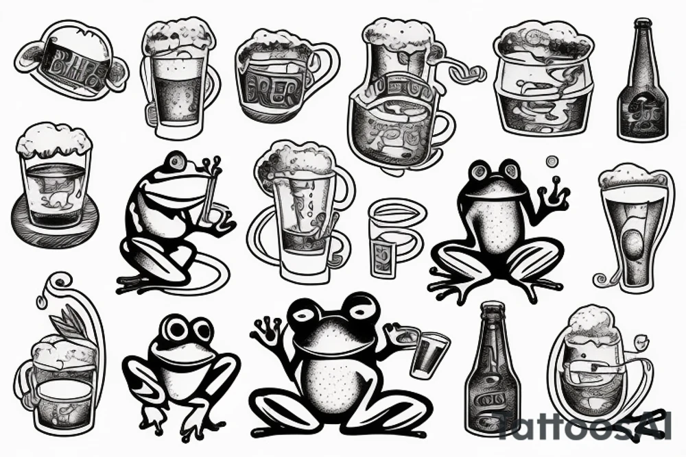 A frog drinking a beer tattoo idea