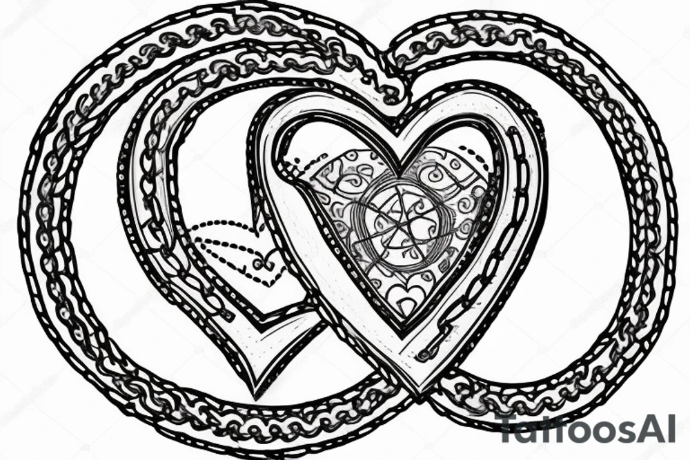 human heart in a  chain circle tattoo idea