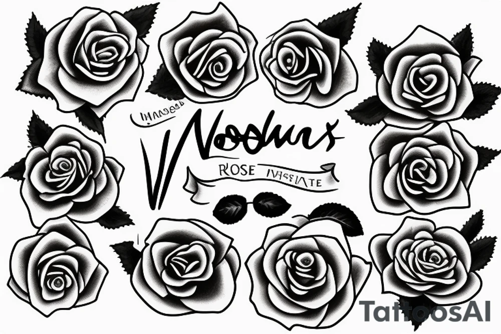 The name Nogales written in cursive writing with a rose or roses around it tattoo idea