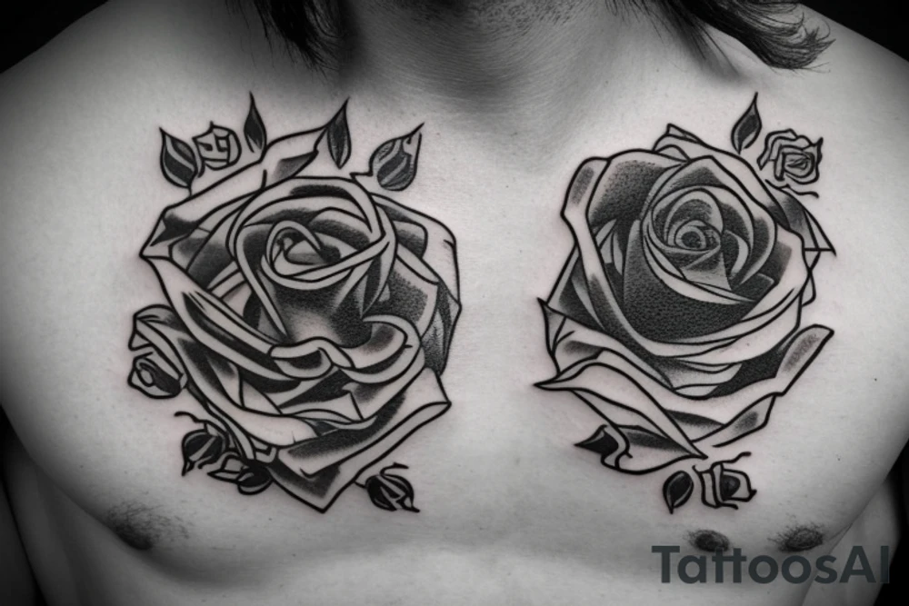 The word Nogales written across the chest with a rose and stem incorporated in it tattoo idea