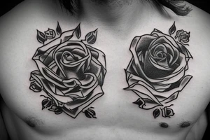The word Nogales written across the chest with a rose and stem incorporated in it tattoo idea
