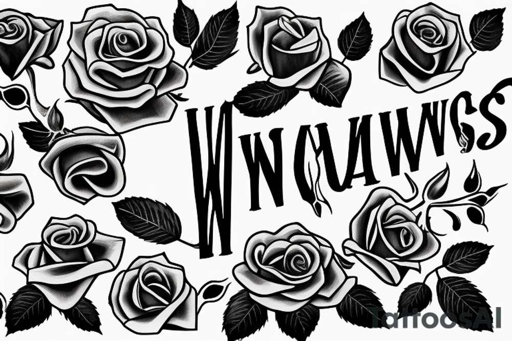 The word Nogales written across the chest with a rose and stem incorporated in it tattoo idea