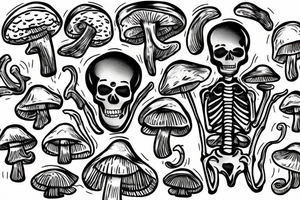 skeleton that is surrounded by mushrooms and is he smoking a blunt tattoo idea